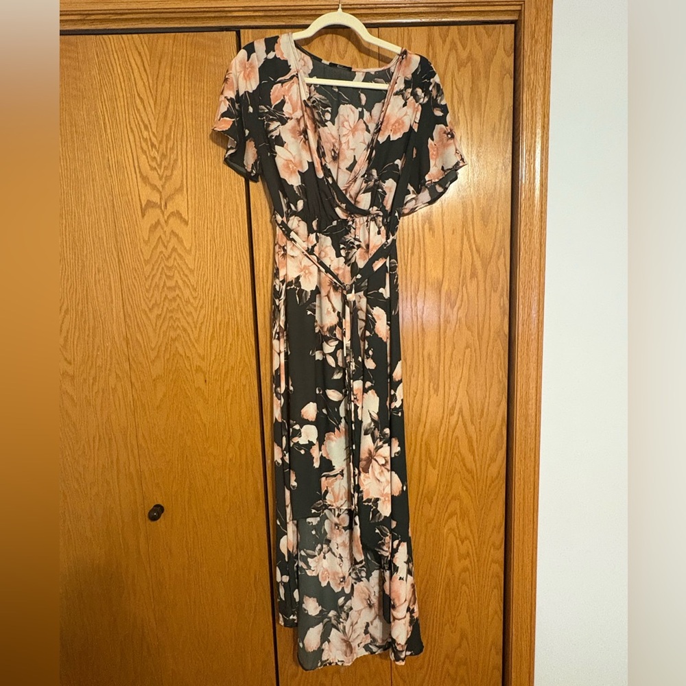 Tua Black and Pink Floral Maxi Dress